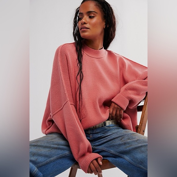 Free People Easy Street Oversized Tunic Sweater in Rosetta Pink Size Small NEW - Picture 1 of 10